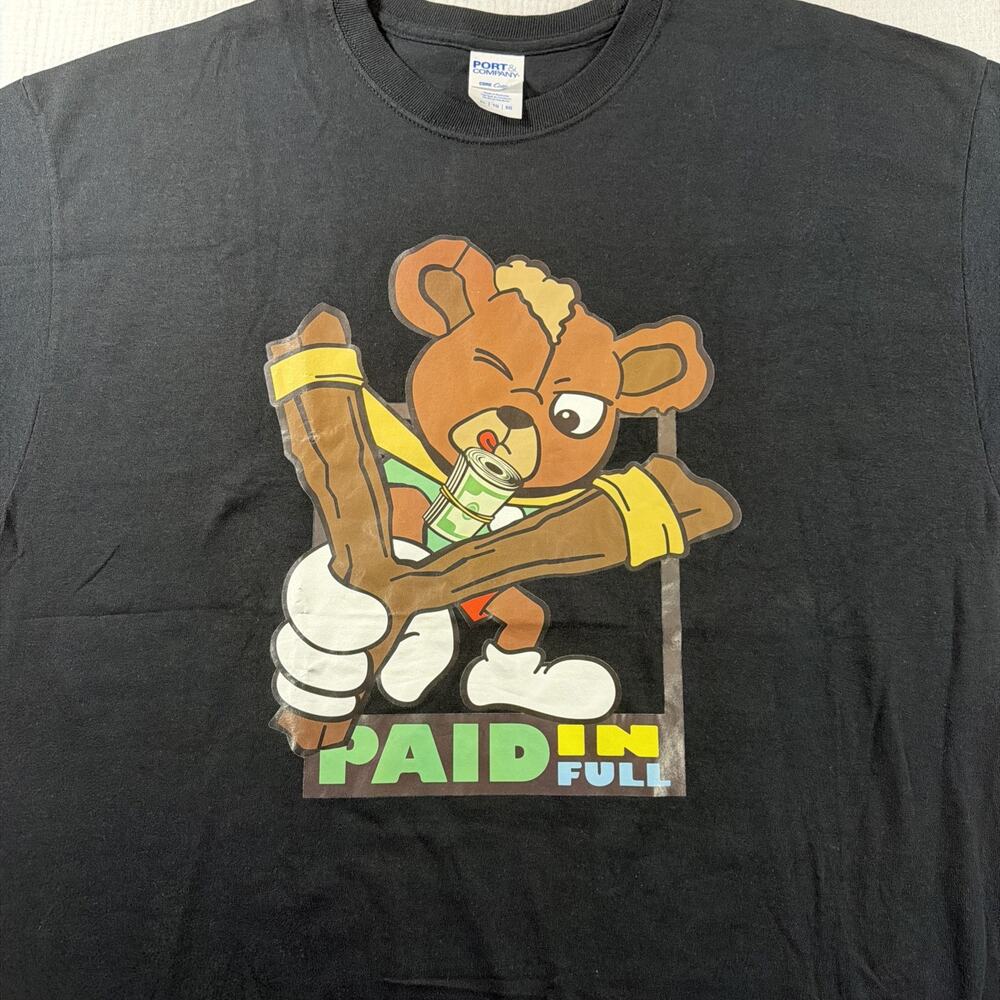Port & Company Men’s XL 100% Cotton graphic Black T “Paid in Full”